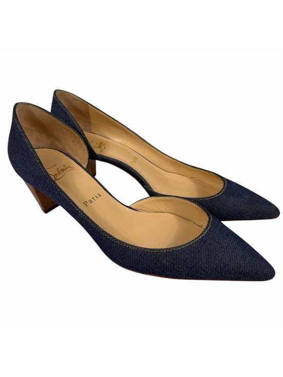 Christian Louboutin Shoes - Christian Louboutin Karera 45 Denim Pointed Toe D’Orsay Pumps Wood Heel EU 39